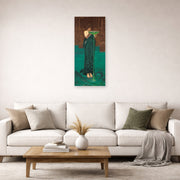 Unframed poster print of John William Waterhouse's Circe Invidiosa displayed on a wall in a living room