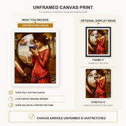 John William Waterhouse - Destiny canvas print size comparison and framing display infographic
