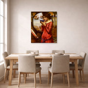 Gallery-wrapped canvas print of John William Waterhouse's Destiny displayed on a wall in a dining room