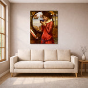 Gallery-wrapped canvas print of John William Waterhouse's Destiny displayed on a wall in a living room
