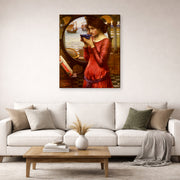 Gallery-wrapped canvas print of John William Waterhouse's Destiny displayed on a wall in a living room