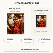 John William Waterhouse - Destiny poster print size comparison and framing display infographic