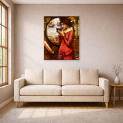 Unframed poster print of John William Waterhouse's Destiny displayed on a wall in a living room