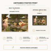 John William Waterhouse - Echo and Narcissus poster print size comparison and framing display infographic