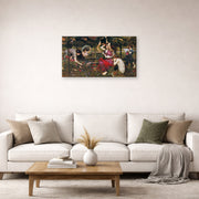Gallery-wrapped canvas print of John William Waterhouse's Flora and the Zephyrs displayed on a wall in a living room