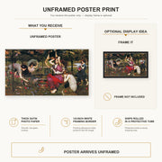 John William Waterhouse - Flora and the Zephyrs poster print size comparison and framing display infographic