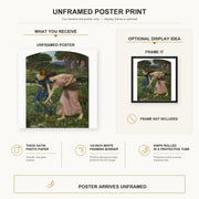 John William Waterhouse - Gather Ye Rosebuds While Ye May poster print size comparison and framing display infographic