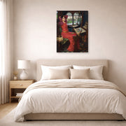 Gallery-wrapped canvas print of John William Waterhouse's I am Half Sick of Shadows displayed on a wall in a bedroom