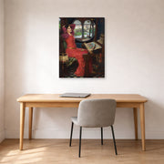 Gallery-wrapped canvas print of John William Waterhouse's I am Half Sick of Shadows displayed on a wall in a office