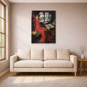 Unframed poster print of John William Waterhouse's I am Half Sick of Shadows displayed on a wall in a living room