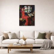 Unframed poster print of John William Waterhouse's I am Half Sick of Shadows displayed on a wall in a living room