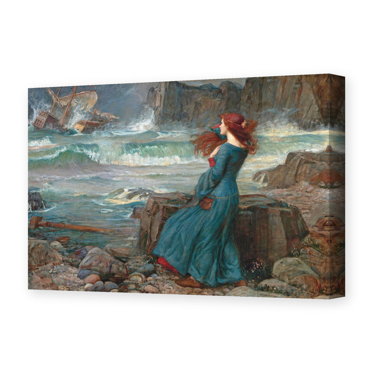 John William Waterhouse's 'Miranda observing the wreck of the King's ship' painting reproduced as a gallery-wrapped canvas print