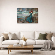 Gallery-wrapped canvas print of John William Waterhouse's Miranda observing the wreck of the King's ship displayed on a wall in a living room