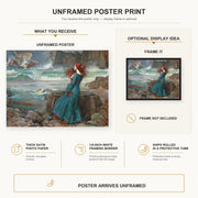 John William Waterhouse - Miranda observing the wreck of the King's ship poster print size comparison and framing display infographic