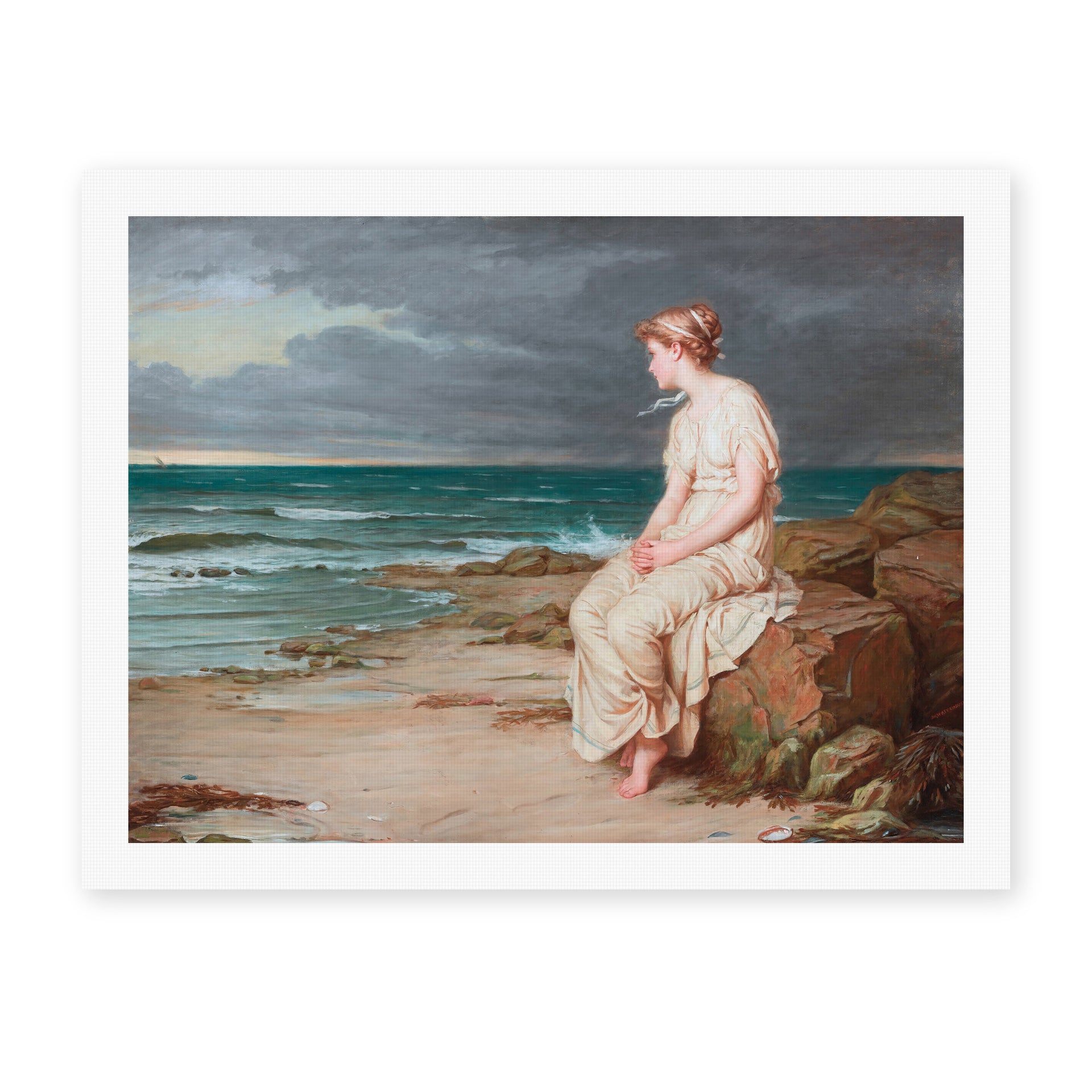 John William Waterhouse's 'Miranda' painting reproduced as a rolled canvas print