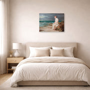 Gallery-wrapped canvas print of John William Waterhouse's Miranda displayed on a wall in a bedroom