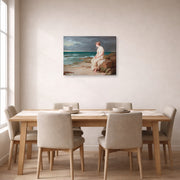 Gallery-wrapped canvas print of John William Waterhouse's Miranda displayed on a wall in a dining room