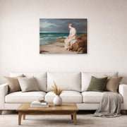 Gallery-wrapped canvas print of John William Waterhouse's Miranda displayed on a wall in a living room