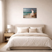 Unframed poster print of John William Waterhouse's Miranda displayed on a wall in a bedroom