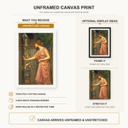 John William Waterhouse - Psyche Entering Cupids Garden canvas print size comparison and framing display infographic