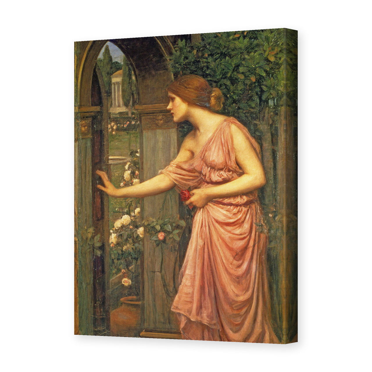 John William Waterhouse's 'Psyche Entering Cupids Garden' painting reproduced as a gallery-wrapped canvas print