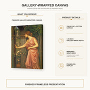 John William Waterhouse - Psyche Entering Cupids Garden gallery wrap canvas construction and hanging details infographic