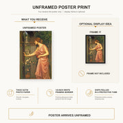 John William Waterhouse - Psyche Entering Cupids Garden poster print size comparison and framing display infographic