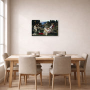 Gallery-wrapped canvas print of John William Waterhouse's Saint Cecilia displayed on a wall in a dining room