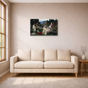 Gallery-wrapped canvas print of John William Waterhouse's Saint Cecilia displayed on a wall in a living room