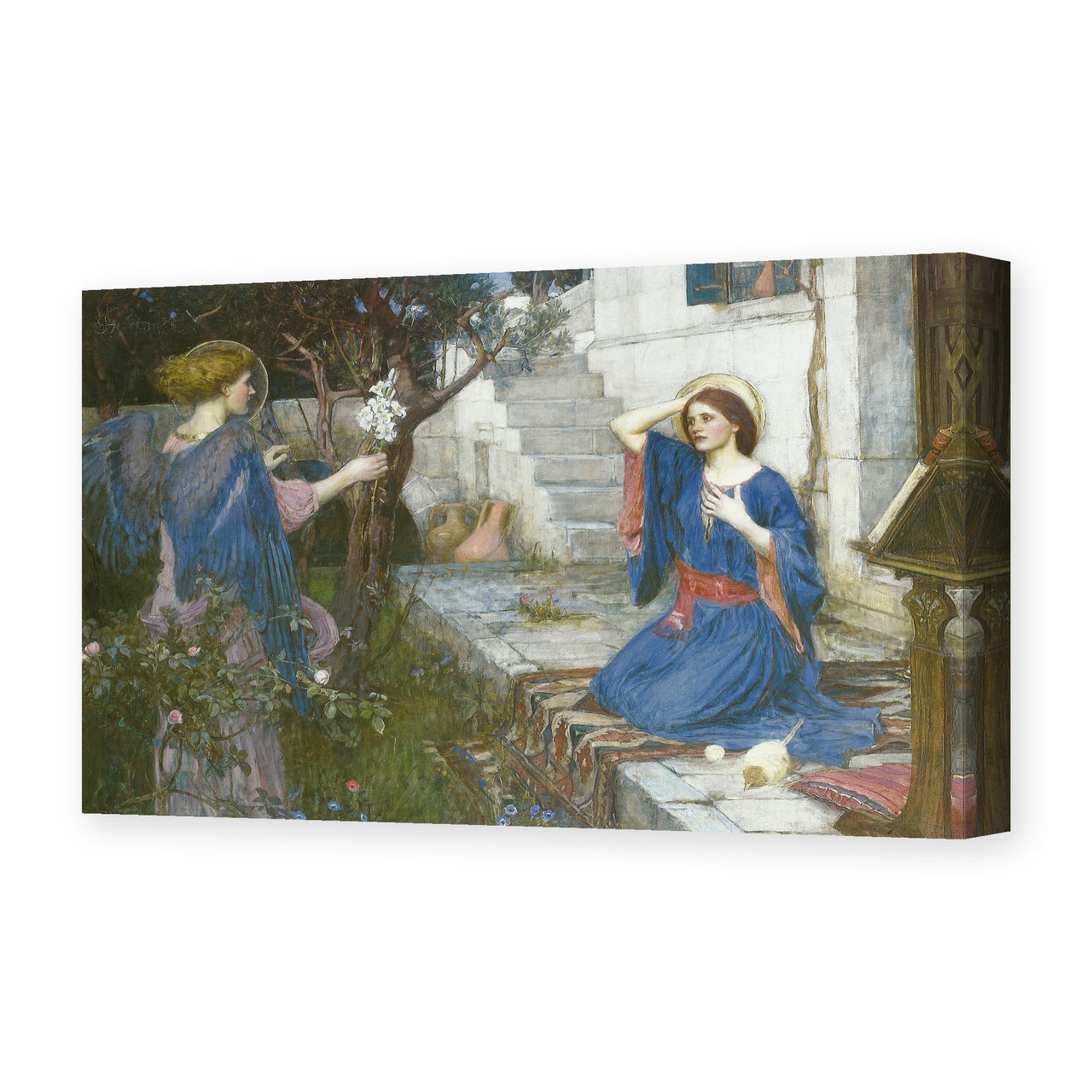 John William Waterhouse's 'The Annunciation' painting reproduced as a gallery-wrapped canvas print