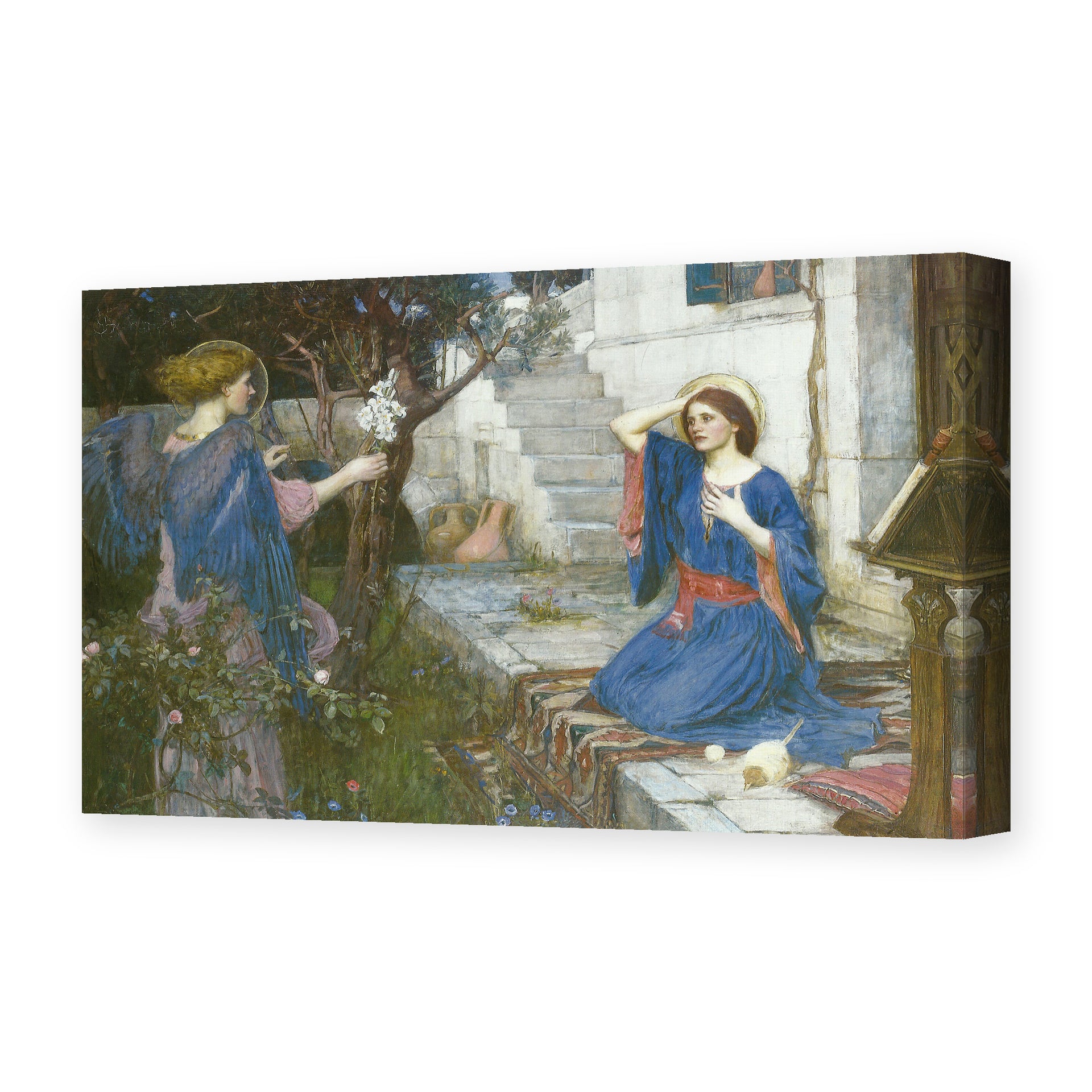 John William Waterhouse's 'The Annunciation' painting reproduced as a gallery-wrapped canvas print