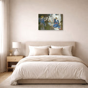 Gallery-wrapped canvas print of John William Waterhouse's The Annunciation displayed on a wall in a bedroom