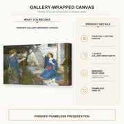 John William Waterhouse - The Annunciation gallery wrap canvas construction and hanging details infographic