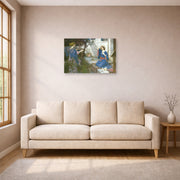 Unframed poster print of John William Waterhouse's The Annunciation displayed on a wall in a living room