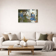 Unframed poster print of John William Waterhouse's The Annunciation displayed on a wall in a living room