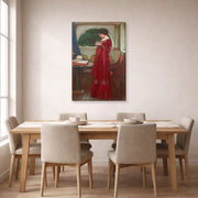 Gallery-wrapped canvas print of John William Waterhouse's The Crystal Ball displayed on a wall in a dining room