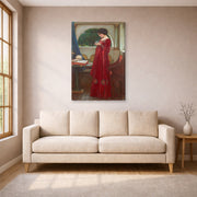 Gallery-wrapped canvas print of John William Waterhouse's The Crystal Ball displayed on a wall in a living room