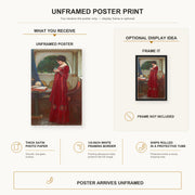 John William Waterhouse - The Crystal Ball poster print size comparison and framing display infographic