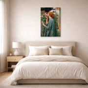 Gallery-wrapped canvas print of John William Waterhouse's The Soul of the Rose displayed on a wall in a bedroom