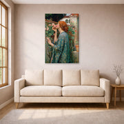Gallery-wrapped canvas print of John William Waterhouse's The Soul of the Rose displayed on a wall in a living room