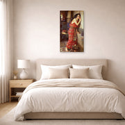 Gallery-wrapped canvas print of John William Waterhouse's Thisbe displayed on a wall in a bedroom