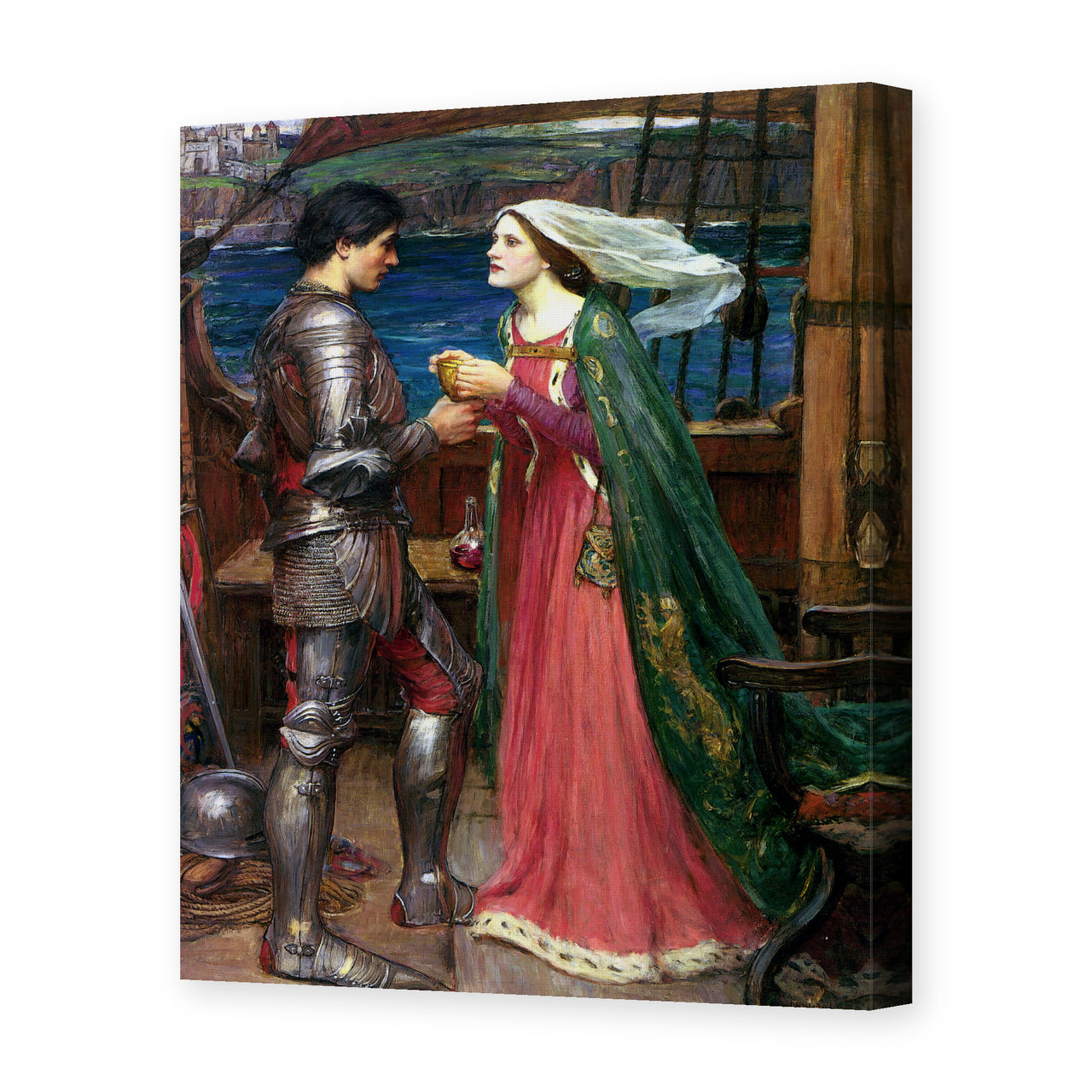 John William Waterhouse's 'Tristan and Isolde with the Potion' painting reproduced as a gallery-wrapped canvas print