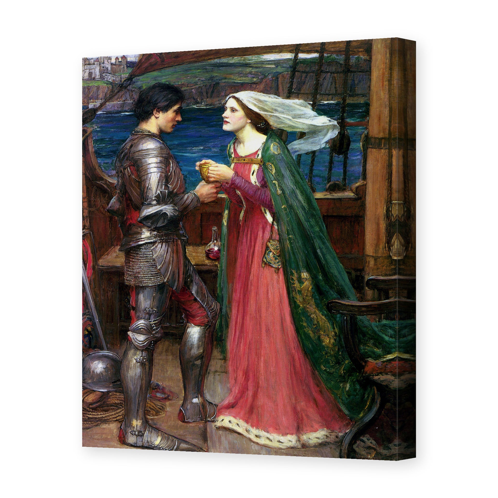 John William Waterhouse's 'Tristan and Isolde with the Potion' painting reproduced as a gallery-wrapped canvas print
