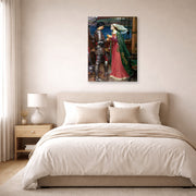 Gallery-wrapped canvas print of John William Waterhouse's Tristan and Isolde with the Potion displayed on a wall in a bedroom