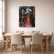 Gallery-wrapped canvas print of John William Waterhouse's Tristan and Isolde with the Potion displayed on a wall in a dining room