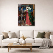 Gallery-wrapped canvas print of John William Waterhouse's Tristan and Isolde with the Potion displayed on a wall in a living room
