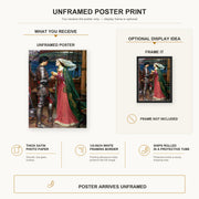 John William Waterhouse - Tristan and Isolde with the Potion poster print size comparison and framing display infographic