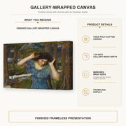 John William Waterhouse - Vain Lamorna a Study for Lamia gallery wrap canvas construction and hanging details infographic