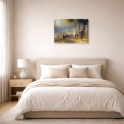 Gallery-wrapped canvas print of Joseph Brickey's 'Road to Bethlehem' displayed on a wall in a bedroom
