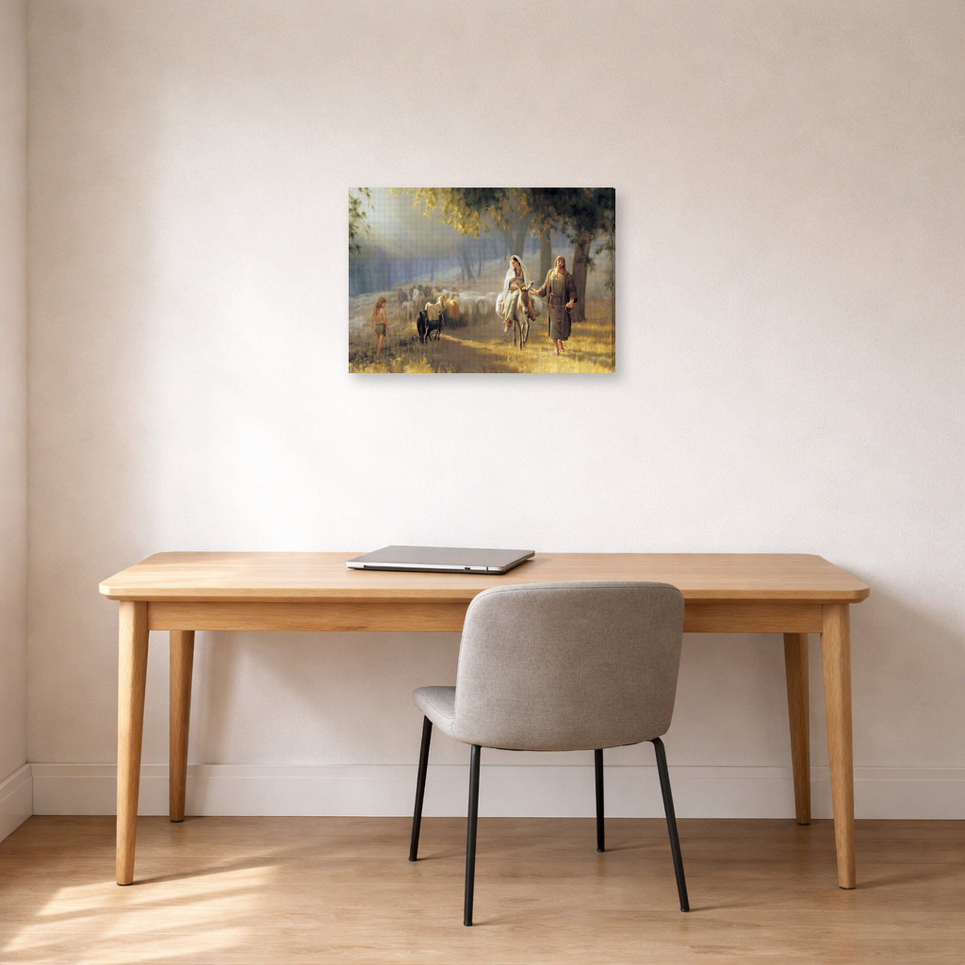 Gallery-wrapped canvas print of Joseph Brickey's 'Road to Bethlehem' displayed on a wall in a office
